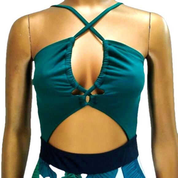 Cupshe Tropical Cut-Out One-Piece Swimsuit NWT Green Size Small - Picture 5 of 12